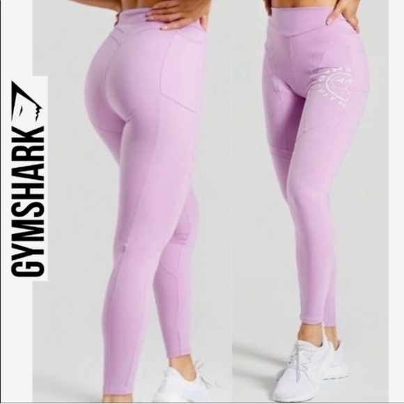 NWT GYMSHARK LEGACY FITNESA LEGGINGS-PASTEL GRAPE/WHITE SZ XS - Picture 2 of 8